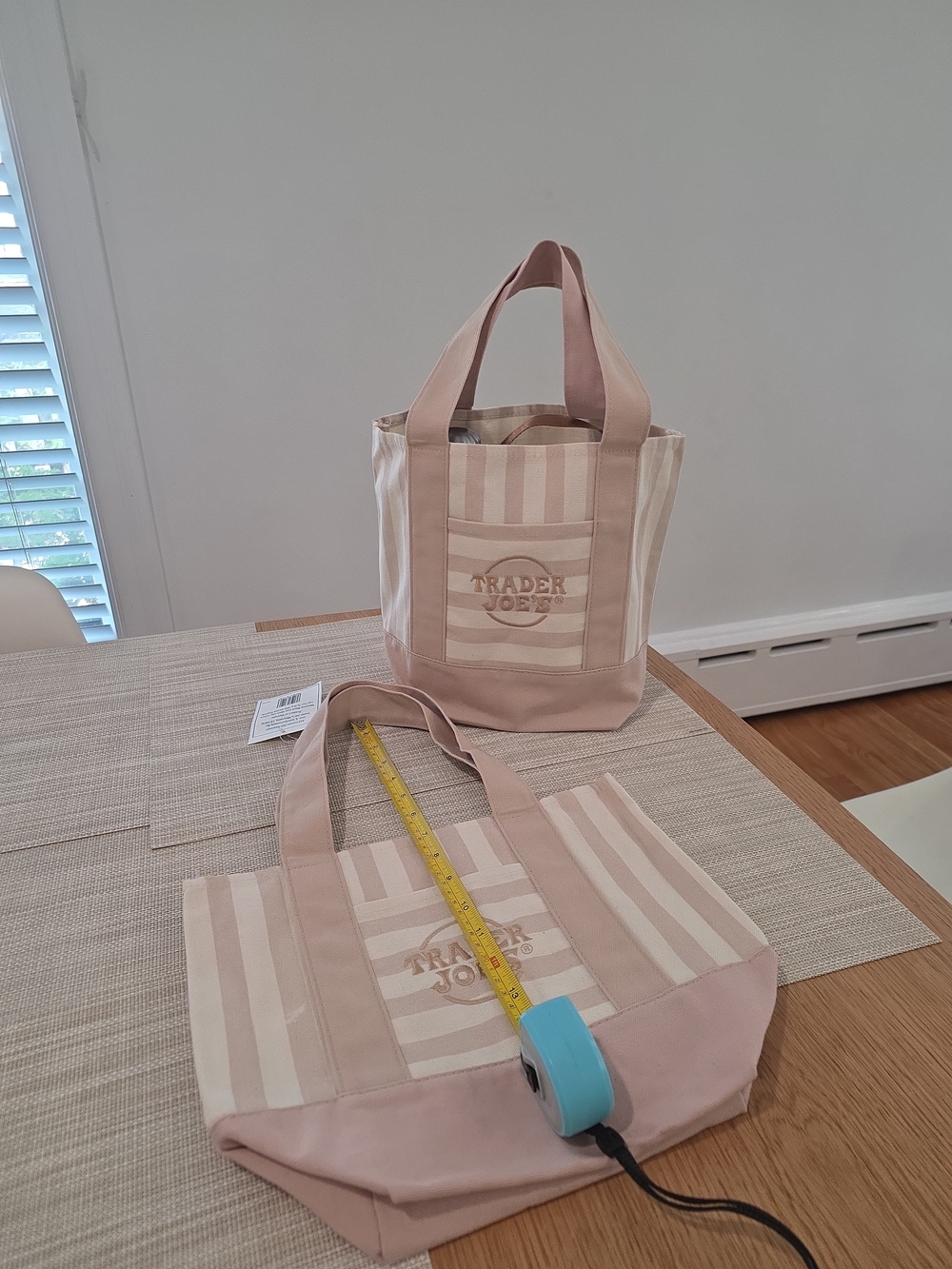 Trader Joe's Beige Stripe Mini Canvas Tote Bag